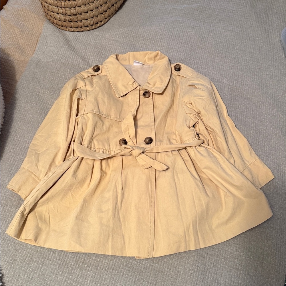 Baby girl trench coat Solid Color khaki yellow Sweet Outerwear